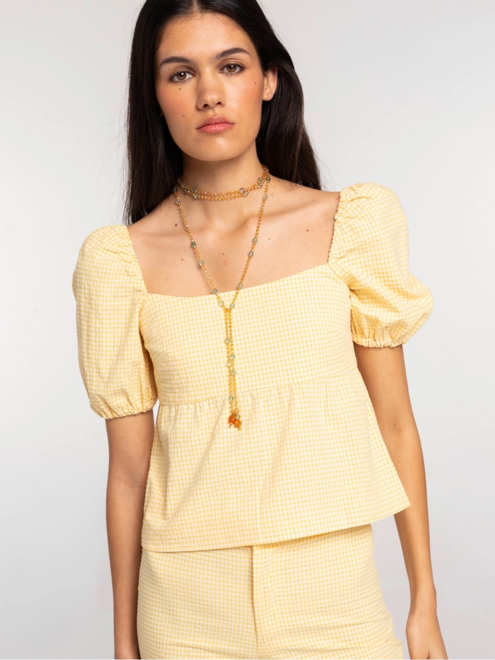 THE-ARE Spain Sunset Lover Amarillo Seersucker Romantic Crop Top Size M NWT